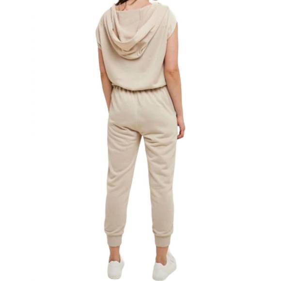NEW WISHLIST french terry hooded jumpsuit in taupe - Picture 2 of 3